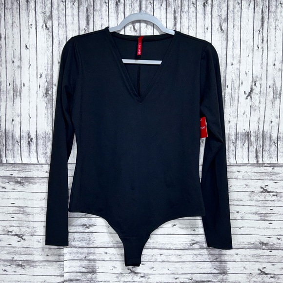 SPANX Tops - Spanx Long Sleeve V-Neck Bodysuit